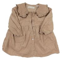 Pudrové manšestrové propínací šaty s límcem Zara