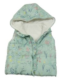 Mintová šusťáková zateplená květovaná vesta s kapucí George