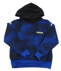 Modro-černá vzorovaná mikina s nápisem a kapucí - Yamaha