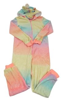 Barevná plyšová kombinéza s kapucí - jednorožec Primark