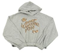 Šedá melírovaná crop mikina s nápisem a kapucí H&M