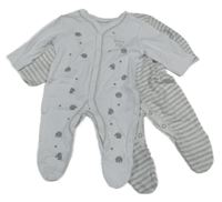 Nové - 2x overal - bílý se slony + bílo-šedý pruhovaný 