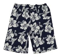 Tmaovomodro-bílé květované kraťasy 