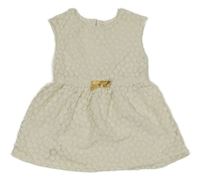 Smetanové vzorované šaty se zlatou mašličkou Cherokee