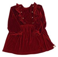 Rubínové sametové šaty s volánkem a zlatými knoflíky George