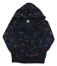Tmavomodrá propínací mikina s dinosaury a kapucí Kiki&Koko