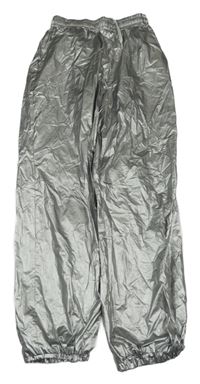 Stříbrné šusťákové cuff kalhoty 
