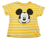 Hořčicovo-bílé pruhované tričko s Mickeym zn. H&M