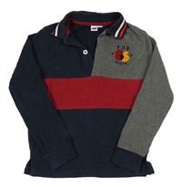 Šedo-tmavomodro-červené polo triko iDO