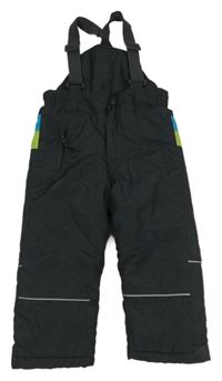 Tmavošedo-zeleno-modré laclové šusťákové oteplovačky s pruhy Topomini