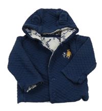 Tmavomodrá prošívaná propínací podšitá mikina s Medvídkem Pú a kapucí M&S