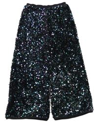 Černé sametové široké kalhoty s flitry Tu