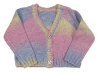 Růžovo-žluto-modrý propínací svetr Nutmeg