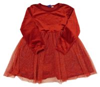 Červené sametové šaty s tylovou sukní Lupilu