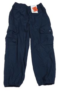 Nové - Tmavomodré šusťákové cargo cuff kalhoty George