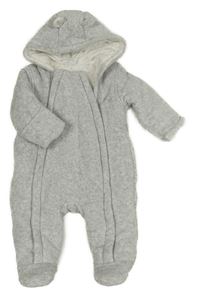 Šedá melírovaná sametová žebrovaná zateplená kombinéza s kapucí George