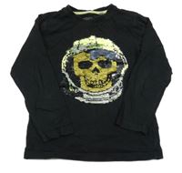 Černé triko s kostrou z flitrů Bluezoo