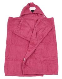 Fuchsiová froté zavinovací osuška s kapucí - plameňák 