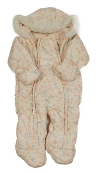 Světlerůžová šusťáková květovaná zimní kombinéza s kapucí Matalan