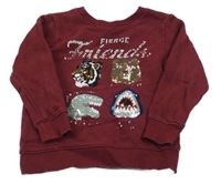 Vínová mikina s obrázky z flitrů H&M