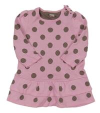 Růžovo-hnědé puntíkaté svetrové šaty Tu