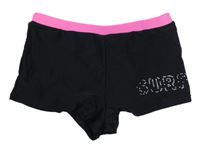 Černo-růžové plavkové kalhotky s nápisem z kamínků Y.F.K.