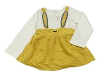 Nové - Bílo-hořčicové šatová tunika s oušky a čumákem 