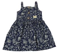 Tmavomodro-béžová květovaná šatová tunika