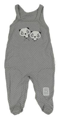 Šedé puntíkaté dupačky s pandami 