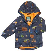 Tmavomodrá šusťáková jarní bunda s auty a kapucí F&F