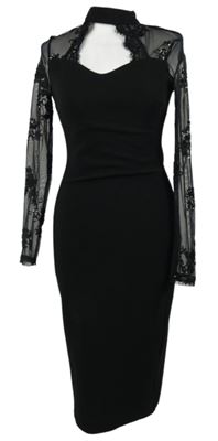 Dámské černé šaty s tylovými rukávy s flitry AX 