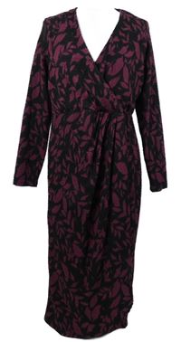 Dámské černo-purpurové vzorované strukturované midi šaty Dunnes 