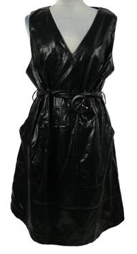 Dámské černé vzorované koženkové šaty s páskem River Island