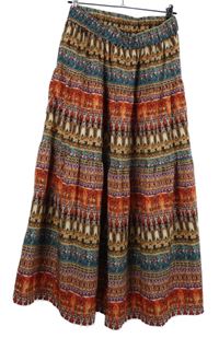 Dámská červeno-béžovo-modrá vzorovaná dlouhá sukně 