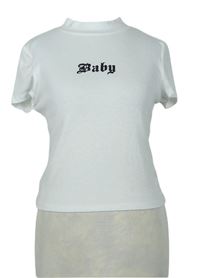 Dámské bílé žebrované crop tričko s nápisem Shein