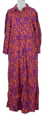 Dámské fialovo-oranžové vzorované košilové šaty Next 