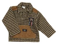 Hnědo-béžová vzorovaná flaušová bunda s nášivkou 
