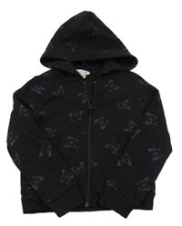 Černá crop propínací mikina s motýlky a kapucí H&M