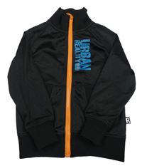 Černo-oranžová sportovní propínací mikina s nápisem