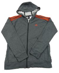 Šedo-červená propínací mikina s logem a kapucí Adidas