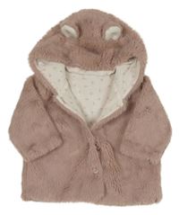 Růžová kožešinová podšitá bunda s kapucí Next