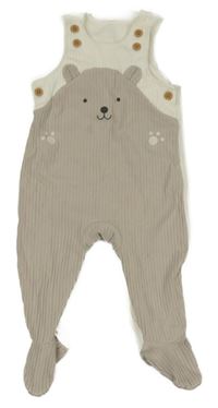 Bílo-šedé žebrované dupačky s medvídkem George