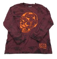 Vínové batikované triko s lebkou F&F