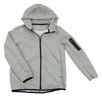 Šedá melírovaná propínací tech fleece mikina s kapucí Primark