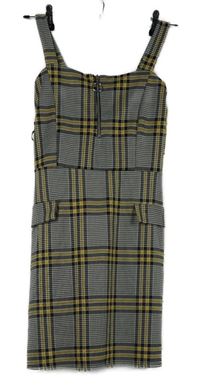 Dámské černo-bílo-okrové kostkované minišaty s falešnými kapsami Quiz