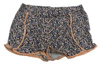 Černo-světlemodro-růžové květované lehké kraťasy s krajkou Primark
