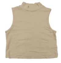 Béžový žebrovaný crop top se stojáčkem 