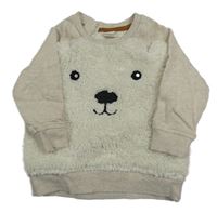 Béžovo-huňatá mikina s medvědem H&M