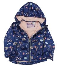 Tmavomodrá softshellová bunda s jednorožci a kapucí 