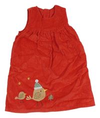 Červené manšestrové šaty s ptáčkem M&S